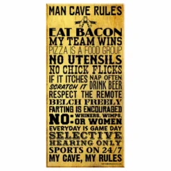 Man Cave Rules – Large (11 3/4" X 23 3/4") Kolorcoat™ Wood Bar Sign