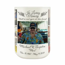 CUSTOM Memorial Coffee Mug - 22 Slot Collage - 15 Ounce -Endurance Sales mert funeral mug front