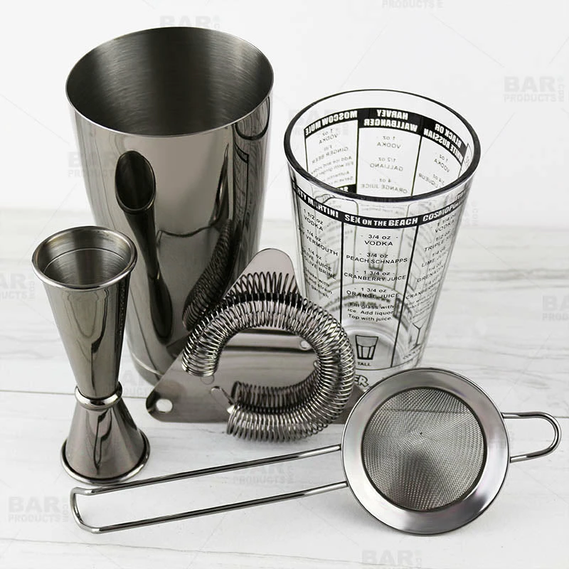 Mix Master™ Bar Set - Gun Metal Black - 5 Piece W/ Recipe Glass Options 5 Mix Master™ Bar Set - Gun Metal Black - 5 Piece W/ Recipe Glass Options - Image 3