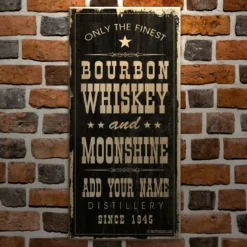 CUSTOMIZABLE Large Vintage Wooden Bar Sign - Bourbon Whiskey & Moonshine - 11 3/4" X 23 3/4" -Endurance Sales moonshine wood plank sign web1