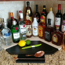 Counter Caddies™ - NATURAL Corner - Liquor/Wine Bottle Display -Endurance Sales natural corner liquor web1