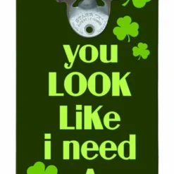 Need A Drink Wooden Bottle Opener With Magnetic Cap Catcher