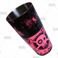 Cocktail Shaker Tin - Printed Designer Series - 28oz Weighted - NEON Pink Checkered Skull -Endurance Sales neon pink cocktail shaker check skull web1 bpc