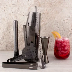 Olea® Etched 7 Piece Bar Set - Gun Metal -Endurance Sales olea etched bar set scene2
