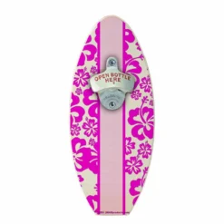 Hawaiian Flowers Wooden Surfboard Wall Bottle Opener 10 Hawaiian Flowers Wooden Surfboard Wall Bottle Opener -Endurance Sales pink hawaiian surf board opener nc 1