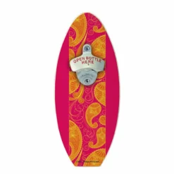 Pink And Orange Paisley Wooden Surfboard Wall Bottle Opener