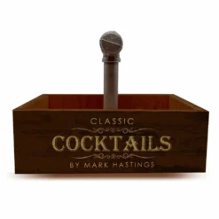 CUSTOM Box Caddy With Industrial Pipe Handle - Classic Cocktails Design -Endurance Sales pipe handled wood caddy CLASSIC WEB2