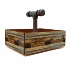 Box Caddy With Industrial Pipe Handle - Wood Plank Design -Endurance Sales pipe handled wood caddy PLANKS WEB1