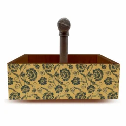 Box Caddy With Industrial Pipe Handle - Vintage Floral Design -Endurance Sales pipe handled wood caddy vintage floral WEB1