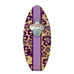 Hawaiian Flowers Wooden Surfboard Wall Bottle Opener 12 Hawaiian Flowers Wooden Surfboard Wall Bottle Opener -Endurance Sales purple hawaiian surf board opener nc 1