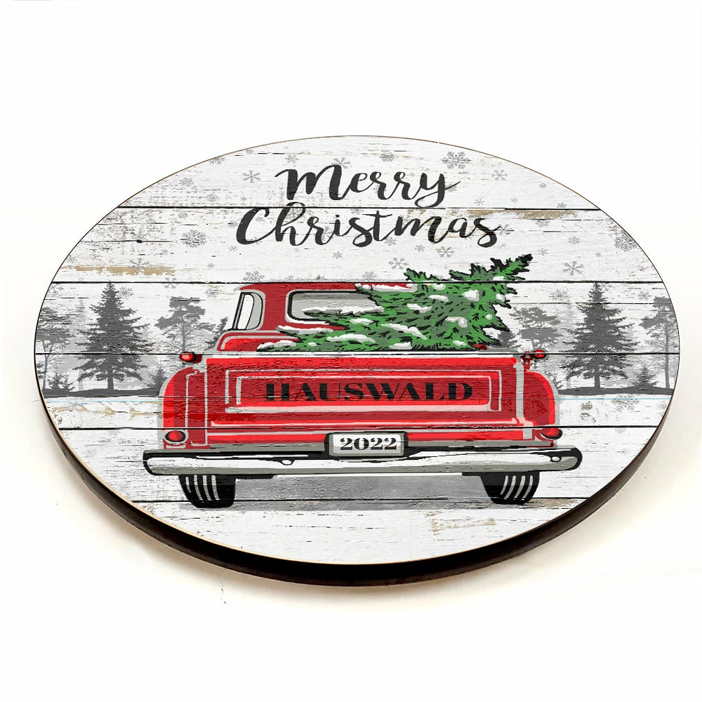 CUSTOMIZABLE Vintage Red Truck Christmas Themed Lazy Susan - Size Options 6 CUSTOMIZABLE Vintage Red Truck Christmas Themed Lazy Susan - Size Options - Image 4