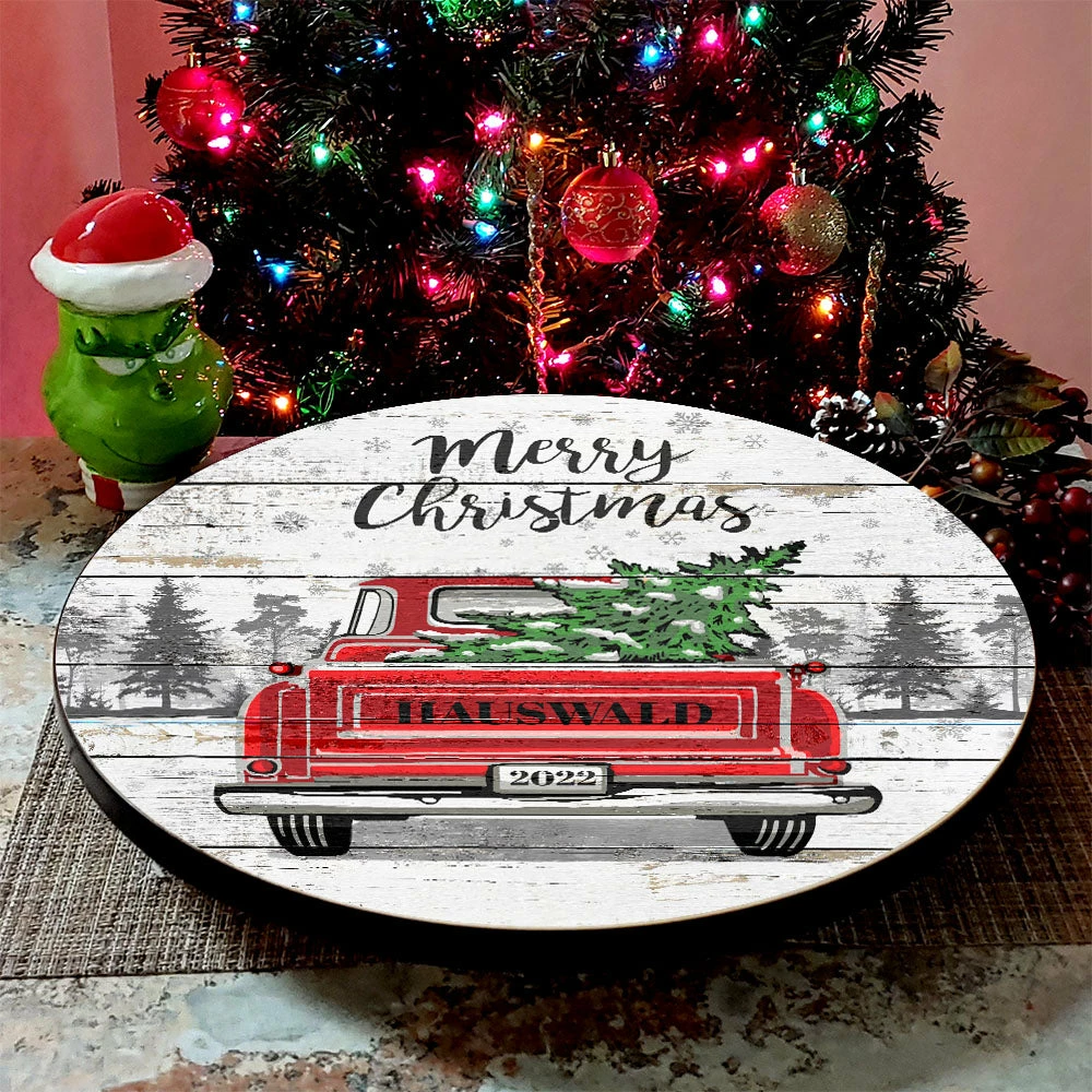 CUSTOMIZABLE Vintage Red Truck Christmas Themed Lazy Susan - Size Options 4 CUSTOMIZABLE Vintage Red Truck Christmas Themed Lazy Susan - Size Options - Image 2