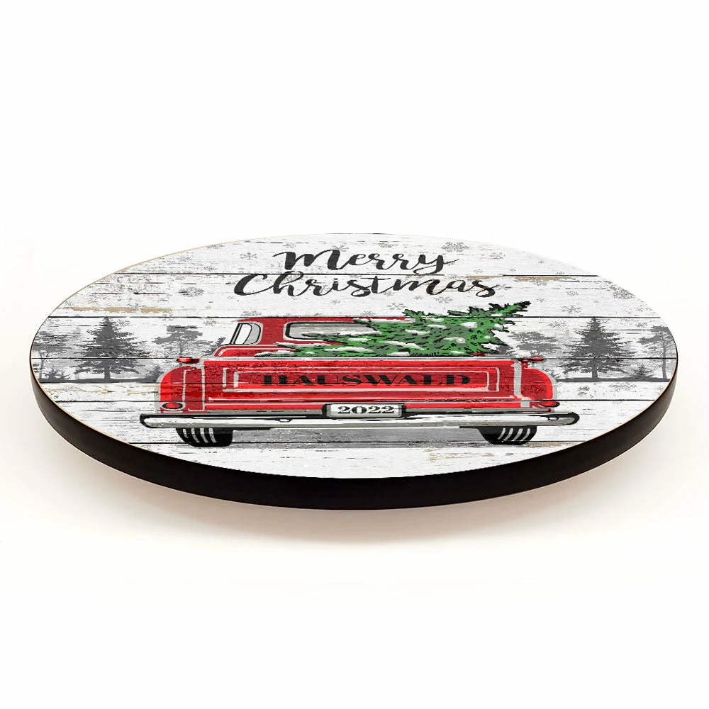 CUSTOMIZABLE Vintage Red Truck Christmas Themed Lazy Susan - Size Options 3 CUSTOMIZABLE Vintage Red Truck Christmas Themed Lazy Susan - Size Options