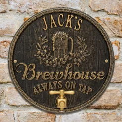 CUSTOMIZABLE Cast Aluminum Plaque (and Bottle Opener) - Oak Barrel Beer Pub Design -Endurance Sales round brewhouse plaque bpc 3