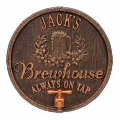 CUSTOMIZABLE Cast Aluminum Plaque (and Bottle Opener) - Oak Barrel Beer Pub Design -Endurance Sales round brewhouse plaque bpc 5