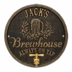 CUSTOMIZABLE Cast Aluminum Plaque (and Bottle Opener) - Oak Barrel Beer Pub Design -Endurance Sales round brewhouse plaque bpc 6
