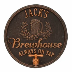 CUSTOMIZABLE Cast Aluminum Plaque (and Bottle Opener) - Oak Barrel Beer Pub Design -Endurance Sales round brewhouse plaque bpc 7
