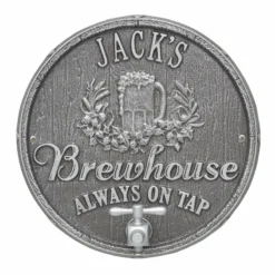 CUSTOMIZABLE Cast Aluminum Plaque (and Bottle Opener) - Oak Barrel Beer Pub Design -Endurance Sales round brewhouse plaque bpc 9
