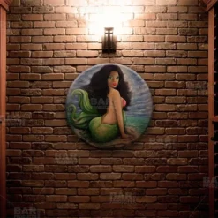 Brunette Mermaid Round Wooden Table Top - Two Sizes Available -Endurance Sales round table top with featured artist brian mohr brunette mermaid bpc 2