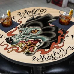 Fire Wolf Whiskey Round Wooden Table Top - Two Sizes Available