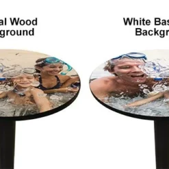 Table Top Set With Base And 2 Bar Stools - 30" Round Wooden Table, 40.5" Bar Height Cast Iron Base - CUSTOMIZABLE 11 Table Top Set With Base And 2 Bar Stools - 30" Round Wooden Table, 40.5" Bar Height Cast Iron Base - CUSTOMIZABLE -Endurance Sales round wooden table package including 30 inch round table white background natural wood