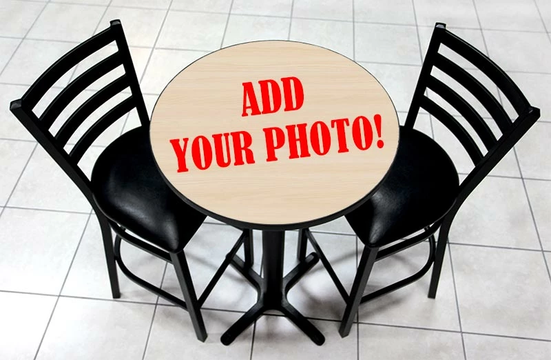 Table Top Set With Base And 2 Bar Stools - 30" Round Wooden Table, 40.5" Bar Height Cast Iron Base - CUSTOMIZABLE 3 Table Top Set With Base And 2 Bar Stools - 30" Round Wooden Table, 40.5" Bar Height Cast Iron Base - CUSTOMIZABLE