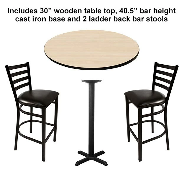 Table Top Set With Base And 2 Bar Stools - 30" Round Wooden Table, 40.5" Bar Height Cast Iron Base - CUSTOMIZABLE 4 Table Top Set With Base And 2 Bar Stools - 30" Round Wooden Table, 40.5" Bar Height Cast Iron Base - CUSTOMIZABLE - Image 2