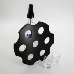 6-Shooter Wood Shot Glass Caddy Tray And Bottle Topper - Black Or Stained -Endurance Sales shot glass bottle topper birch serving tray club black