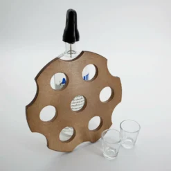 6-Shooter Wood Shot Glass Caddy Tray And Bottle Topper - Black Or Stained -Endurance Sales shot glass bottle topper birch serving tray club dark walnut