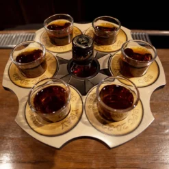 6-Shooter Wood Shot Glass Caddy Tray And Bottle Topper - "Revolver Cylinder" -Endurance Sales shot glass caddy cylinder bullet birch wood 6 shooter tray bottle topper