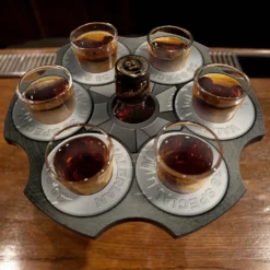 CUSTOMIZABLE 6-Shooter Wood Shot Glass Caddy Tray And Bottle Topper - "Revolver Cylinder" (2 Colors Available!) -Endurance Sales shot glass caddy cylinder bullet birch wood 6 shooter tray bottle topper silver