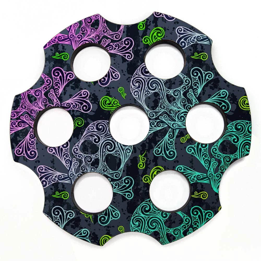 6-Shooter Wood Shot Glass Caddy Tray And Bottle Topper - "Large Skulls" 3 6-Shooter Wood Shot Glass Caddy Tray And Bottle Topper - "Large Skulls"