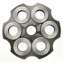 CUSTOMIZABLE 6-Shooter Wood Shot Glass Caddy Tray And Bottle Topper - "Revolver Cylinder" (2 Colors Available!) -Endurance Sales shot glass caddy revolver cylinder 6 shooter 7 hole wood tray silver