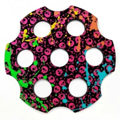 6-Shooter Wood Shot Glass Caddy Tray And Bottle Topper - "Skulls And Splats"