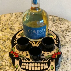 Shot Glass And Bottle Caddy - Sugar Skull Rose 13 Shot Glass And Bottle Caddy - Sugar Skull Rose -Endurance Sales skull shot tray sugar web2