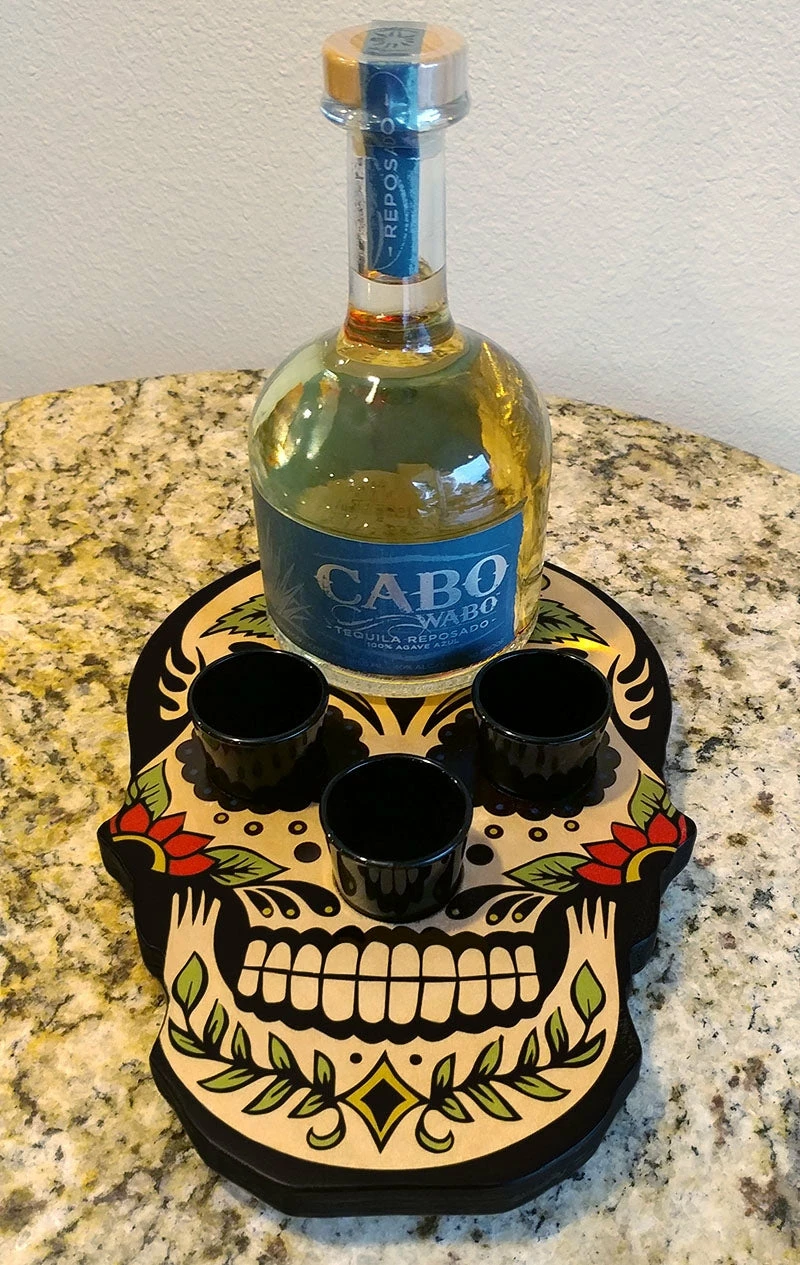 Shot Glass And Bottle Caddy - Sugar Skull Rose 7 Shot Glass And Bottle Caddy - Sugar Skull Rose - Image 5