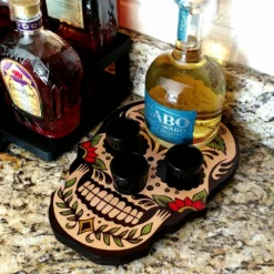 Shot Glass And Bottle Caddy - Sugar Skull Rose 11 Shot Glass And Bottle Caddy - Sugar Skull Rose -Endurance Sales skull shot tray sugar web6