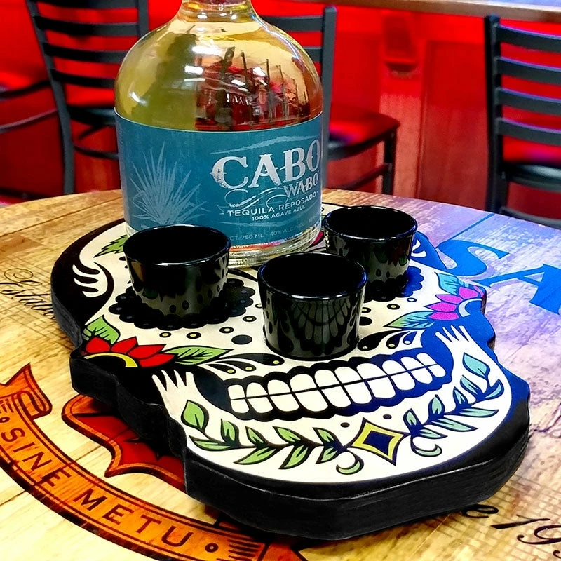 Shot Glass And Bottle Caddy - Sugar Skull Rose 4 Shot Glass And Bottle Caddy - Sugar Skull Rose - Image 2