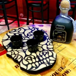 Shot Glass And Bottle Caddy - Elegant Skull -Endurance Sales skull shot tray sugar5 web4