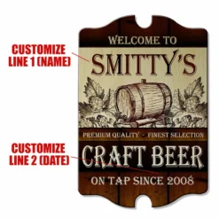 Tavern Shaped Wood Bar Sign -Endurance Sales smittys craft beer on tap tavern sign1 cus