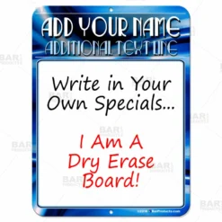 Dry Erase Specials Sign - ADD YOUR NAME - Blue Abstract Template -Endurance Sales specials sign dry erase 9x12 blue bp 800