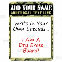 Dry Erase Specials Sign - ADD YOUR NAME - Camouflage Pattern Template -Endurance Sales specials sign dry erase 9x12 camo bp 800