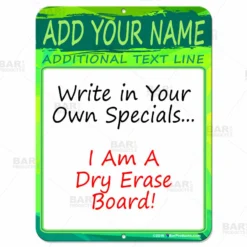 Dry Erase Specials Sign - ADD YOUR NAME - Green Abstract Template -Endurance Sales specials sign dry erase 9x12 green bp 800