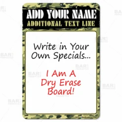Dry Erase Specials Sign - ADD YOUR NAME - Camouflage Pattern Template