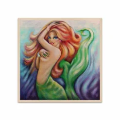 Redhead Mermaid Square Wooden Table Top - Two Sizes Available -Endurance Sales square table top with featured artist brian mohr redhead mermaid bpc 1