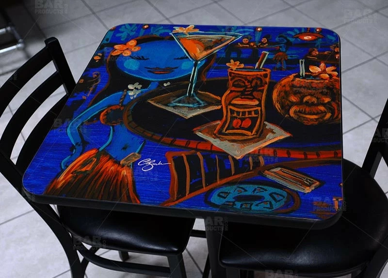 Blue Tiki Bar Square Wooden Table Top - Two Sizes Available 3 Blue Tiki Bar Square Wooden Table Top - Two Sizes Available