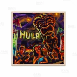 Hulu Bar Vintage Square Wooden Table Top - Two Sizes Available -Endurance Sales square table top with featured artist cbjork tiki hulu bar vintage bpc 2