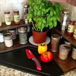 Counter Caddies™ - Walnut-Stained Corner Shelf - Culinary Style - Available In Black -Endurance Sales stain corner kit web 2