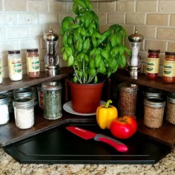 Counter Caddies™ - Walnut-Stained Corner Shelf - Culinary Style - Available In Black -Endurance Sales stain corner kit web 3