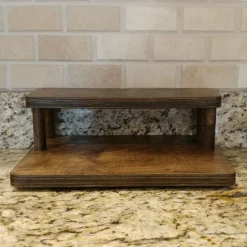 Counter Caddies™ - Walnut-Stained Straight Shelf - Liquor/Wine Bottle Display - 12" Length -Endurance Sales stained 12in liq web3